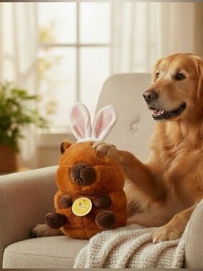 Plush Bunny-Eared Small Pet Toy — Brown Cozy Cuddle Buddy